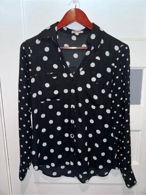 Express Black and White Polka Dot Button-Down Shirt